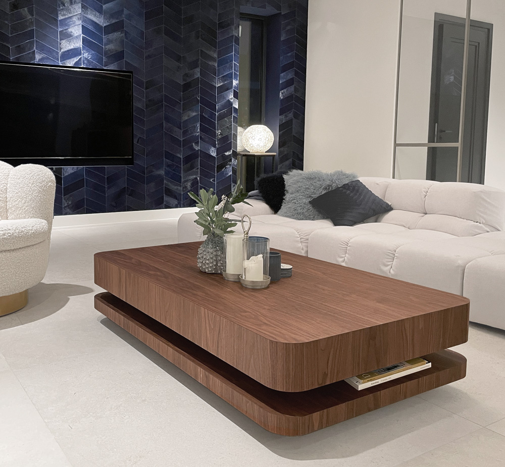 walnut coffee table white interior